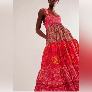 FREE PEOPLE Bluebell Maxi Dress magenta combo print